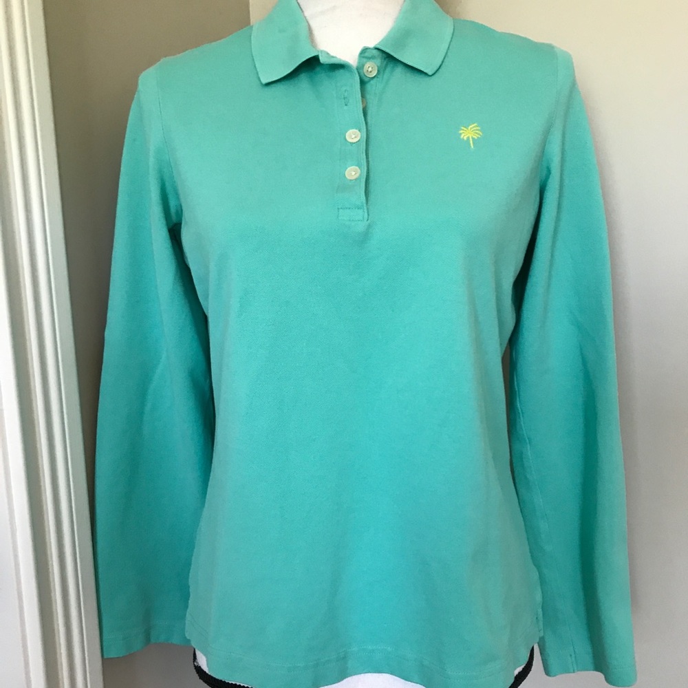 Lilly Pulitzer aqua LS polo size M shrunken style